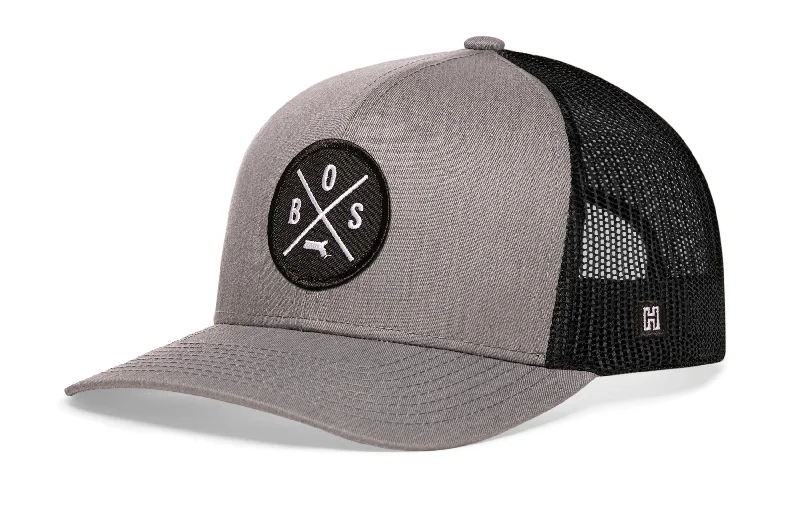 Boston Trucker Hat  |  Gray Black BOS Snapback