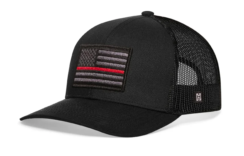 Thin Red Line Trucker Hat  |  Black Fire Tactical Snapback