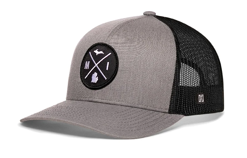 Michigan Trucker Hat  | Gray / Black MI Snapback