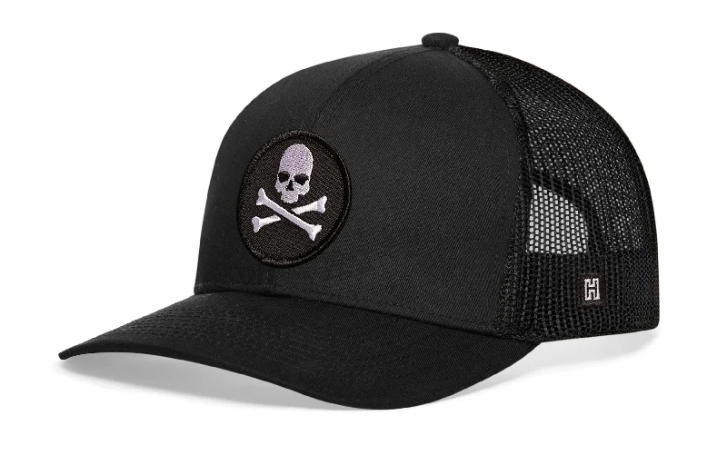 Skull and Crossbones Trucker Hat  |  Black Jolly Roger Snapback