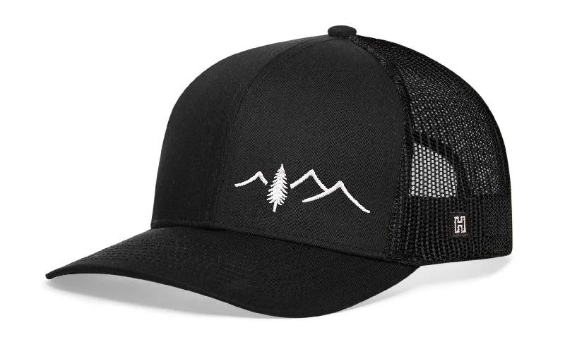 Mountains Trucker Hat  |  Black Outdoors Snapback