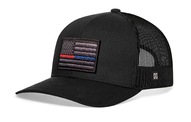 Thin Red & Blue Line Trucker Hat  |  Black 1st Responders Tactical Snapback