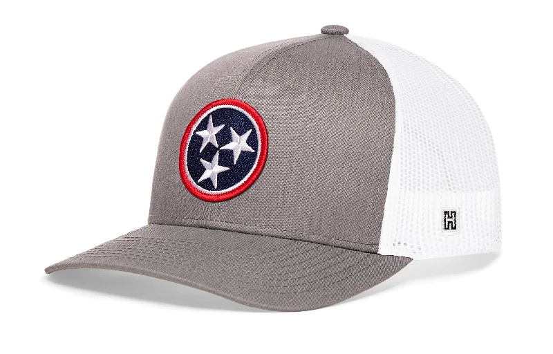 Tennessee Flag Trucker Hat  |  Gray White TN Snapback