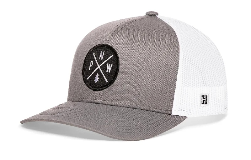 PNW Trucker Hat  |  Gray White Pacific Northwest Snapback