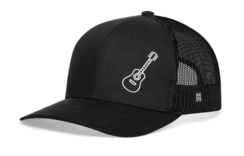 Acoustic Guitar Trucker Hat  |  Black Guitar Snapback