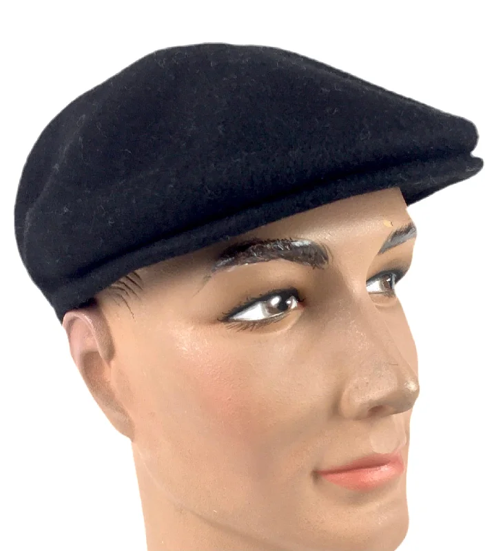 Luton Cheese Cutter Flat Cap Wool Felt - Black - S/M and M/L