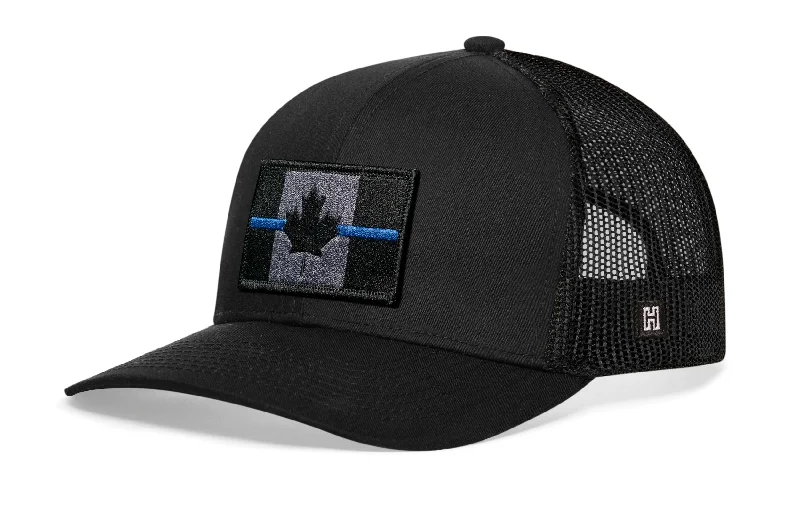 Thin Blue Canada Flag Trucker Hat  |  Black Canadian Tactical Snapback