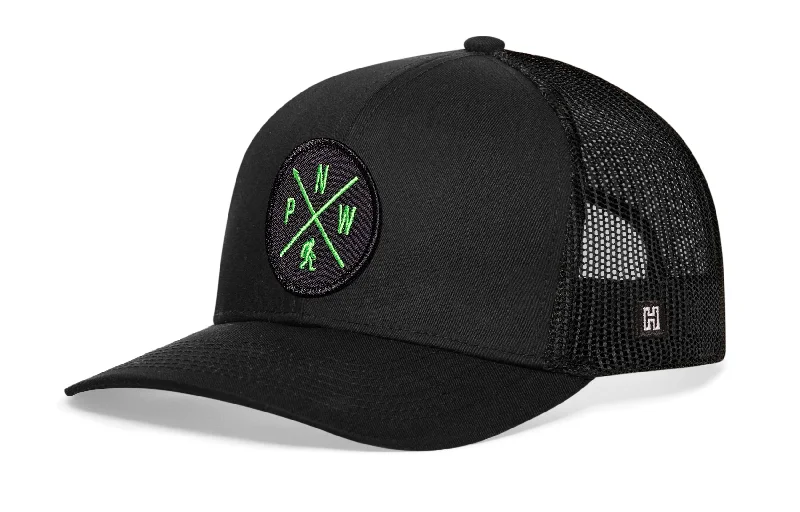 PNW Bigfoot Trucker Hat  |  Black Pacific Northwest Snapback