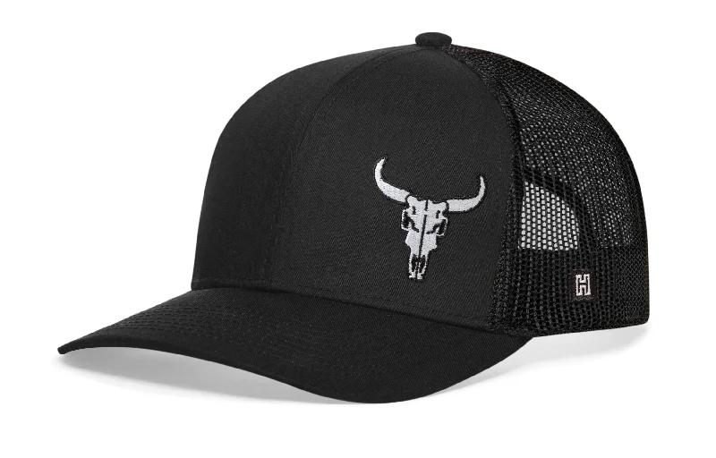 Bull Skull Trucker Hat  |  Black Snapback