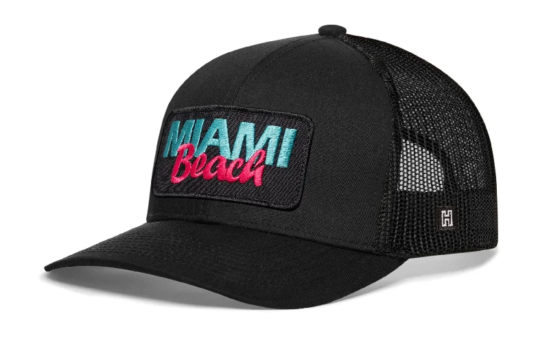 Miami Beach Trucker Hat  |  Black Beach Snapback