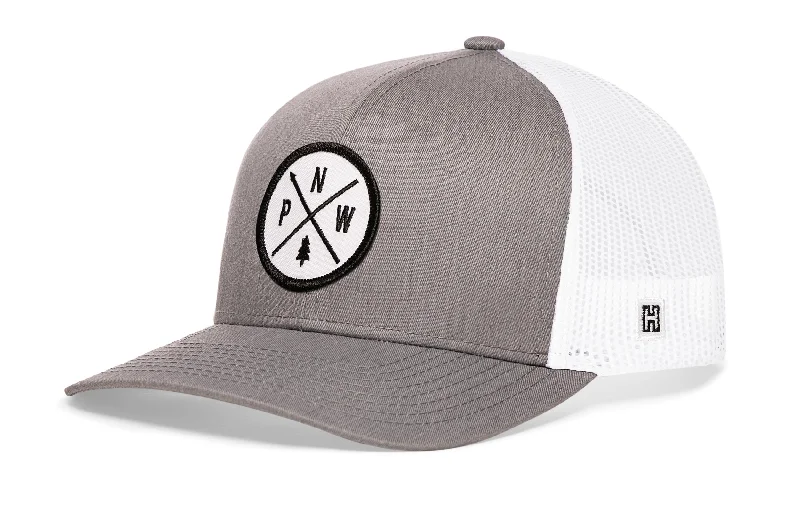 PNW Trucker Hat  |  Gray White Pacific Northwest Snapback