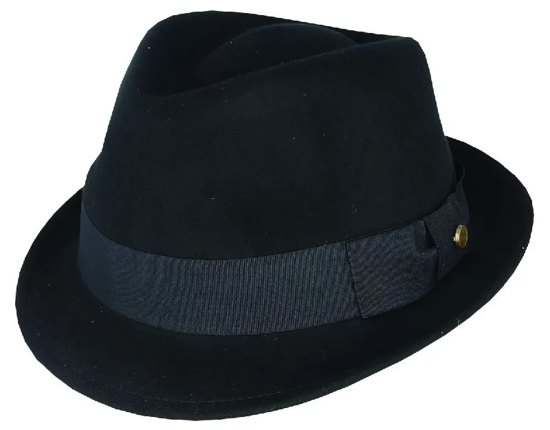 Pablo Trilby Wool Felt Petersham Trim Black Small - Lucky Last!