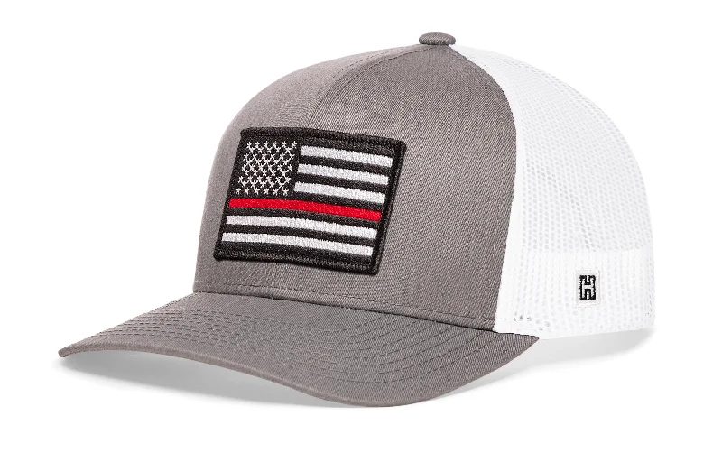 Thin Red Line Trucker Hat  |  Gray White Fire Snapback