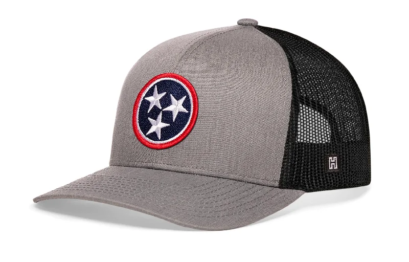 Tennessee Flag Trucker Hat  |  Gray Black TN Snapback