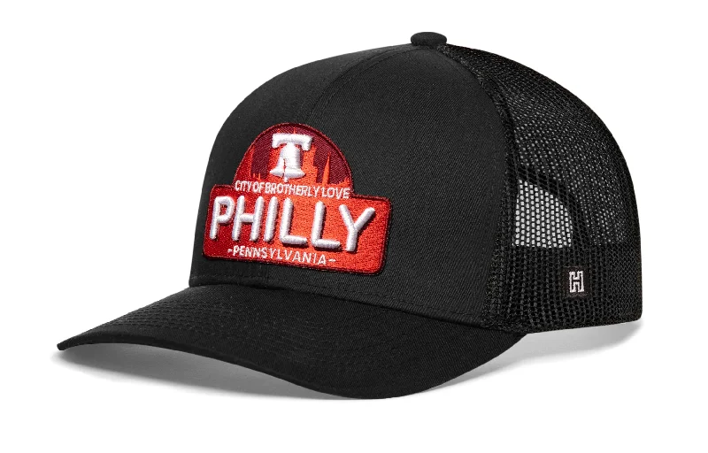 Philly City of Brotherly Love Trucker Hat  |  Black Cityscape Snapback