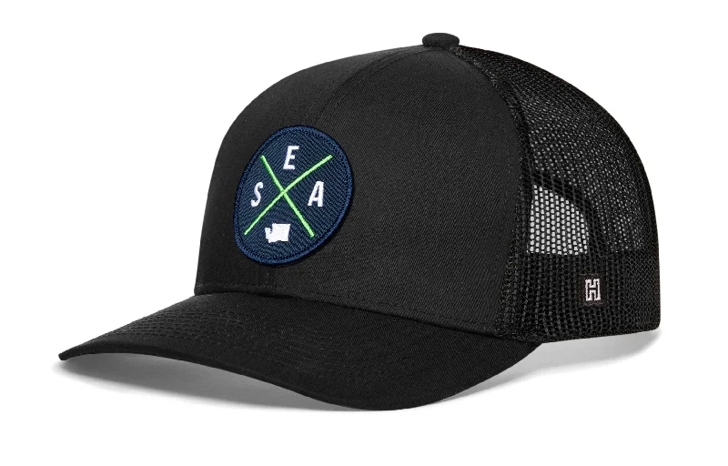 Seattle Navy Green Trucker Hat  |  Black SEA Snapback