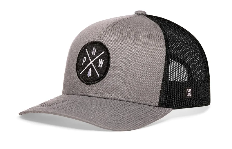 PNW Trucker Hat  |  Gray Black Pacific Northwest Snapback