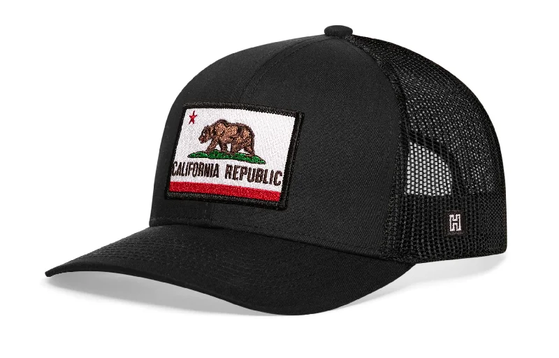 California Flag Trucker Hat  |  Black CA Snapback