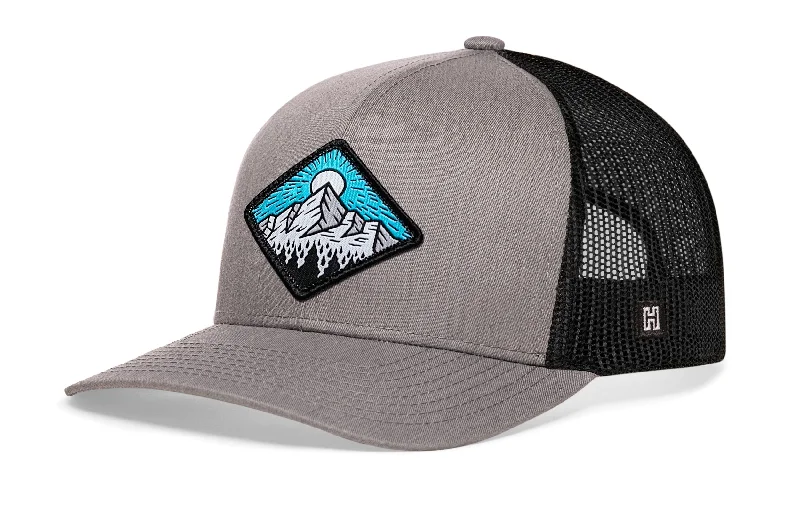 Mountains and Trees Trucker Hat  |  Gray Black Outdoors Snapback