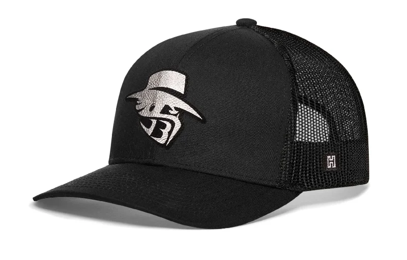 JBR Silver Logo  |  Black Metallic Leather Snapback