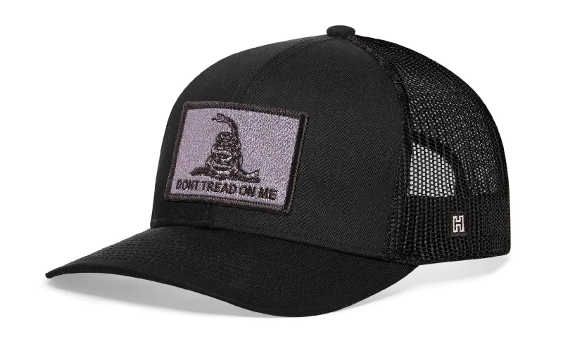 Dont Tread on Me Trucker Hat  |  Black Gadsden Flag Tactical Snapback