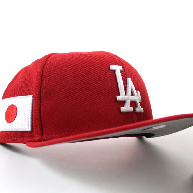 Los Angeles Dodgers JAPANESE FLAG Patch New Era 59Fifty Fitted Hat (Red Gray Under Brim)