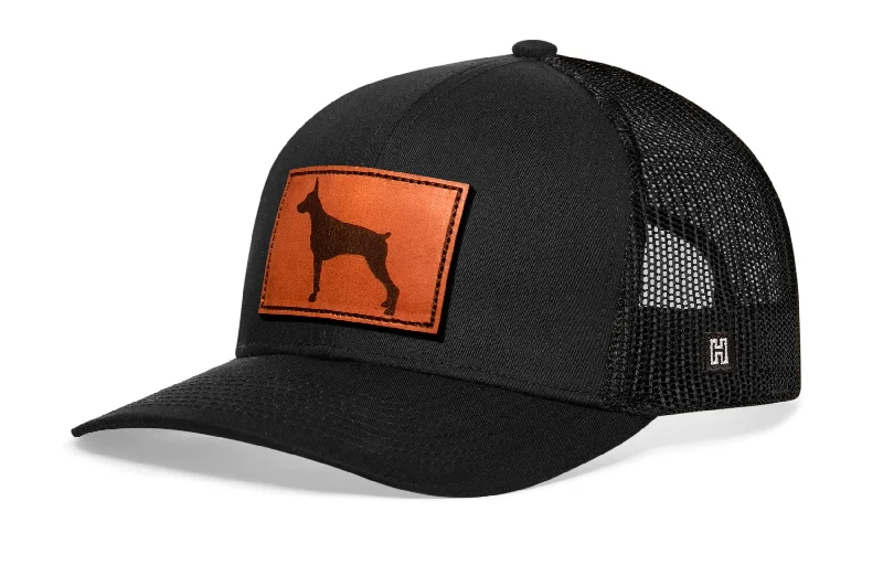 Doberman Trucker Hat Leather | Black Dog Snapback