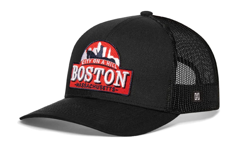 Boston "City On A Hill" Trucker Hat  |  Black Cityscape Snapback