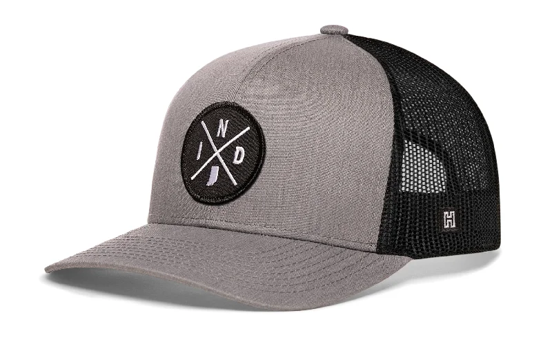 Indiana/Indianapolis Trucker Hat  |  Gray Black IND Snapback