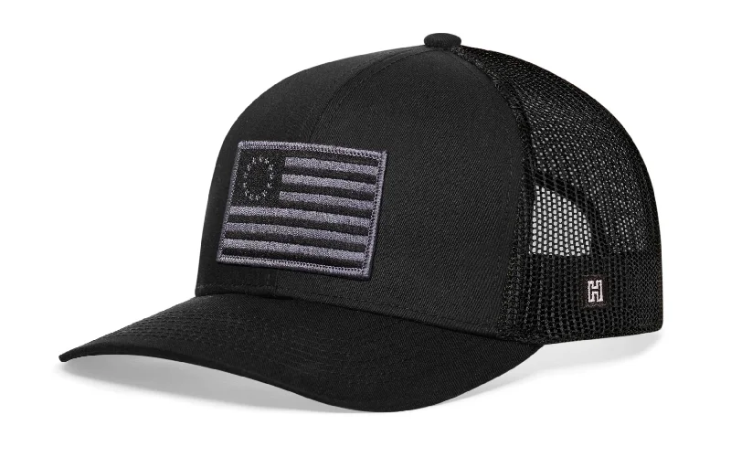 Betsy Ross Flag Trucker Tactical  |  Black USA Snapback