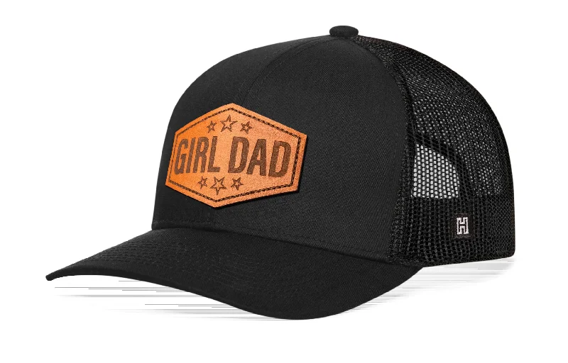 Girl Dad Leather Trucker Hat  |  Black Snapback