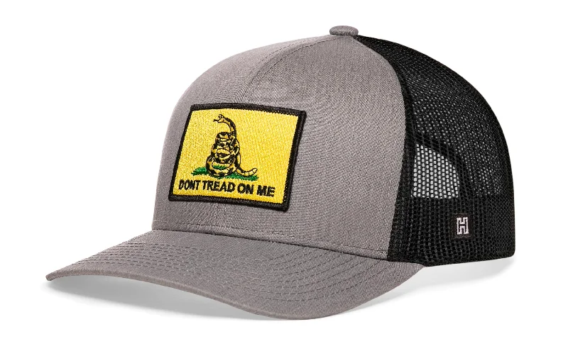 Dont Tread on Me Trucker Hat  |  Gray Black Gadsden Flag Snapback