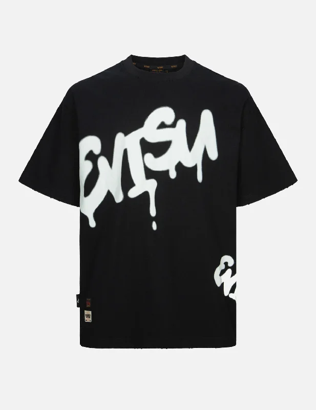 Graffiti Logo Print Distressed Loose Fit T-shirt