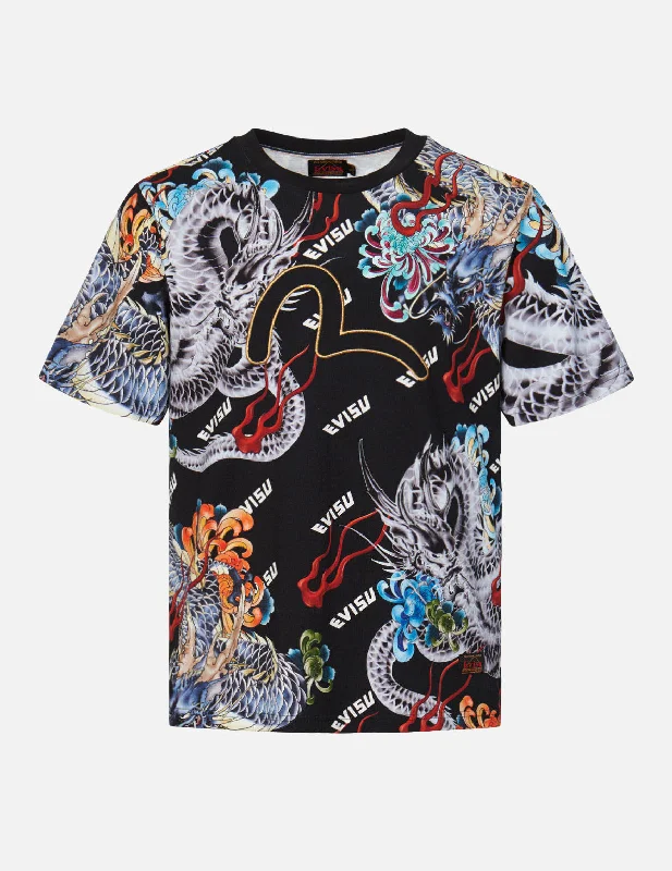 Ukiyo-e Dragon and logo Allover Print T-Shirt