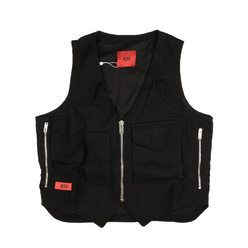 424 On Fairfax Logo Patch Outerwear Vest - Black