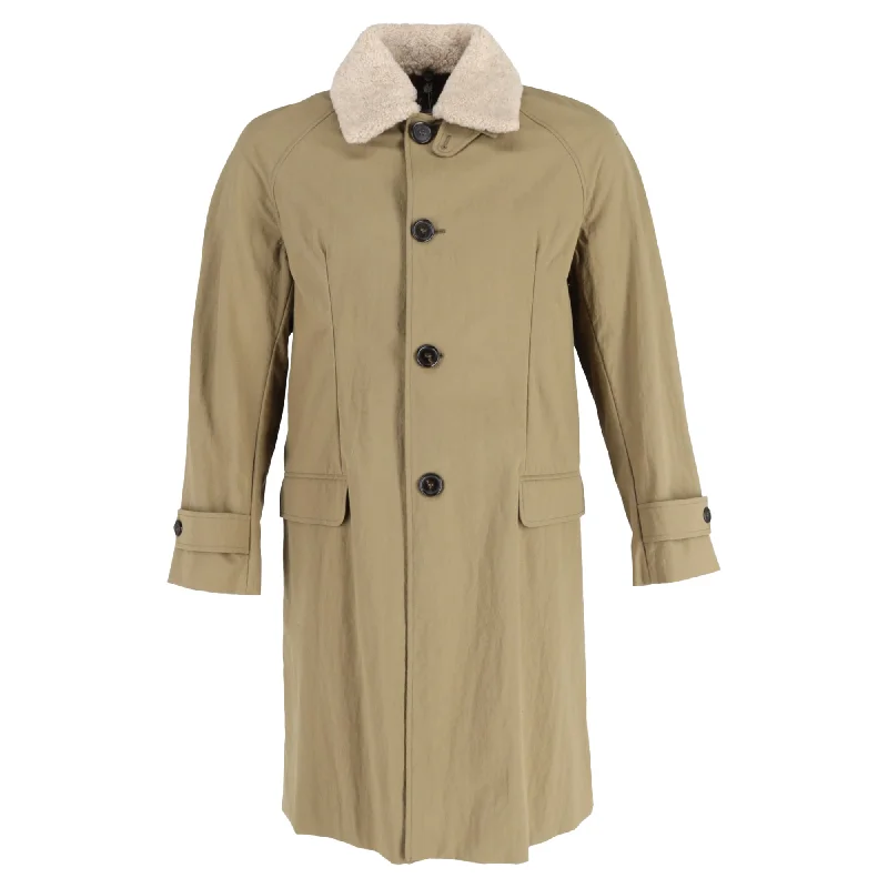 Alexander McQueen Single-Breasted Shearling Trench Coat in Brown Cotton