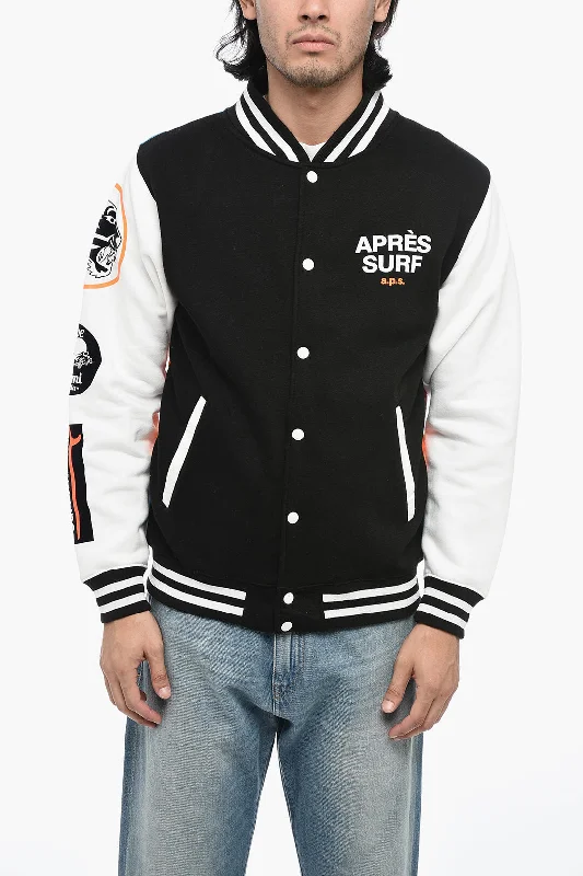 Apres Surf Fleece Bomber with Contrasting Detail and Flocked Print