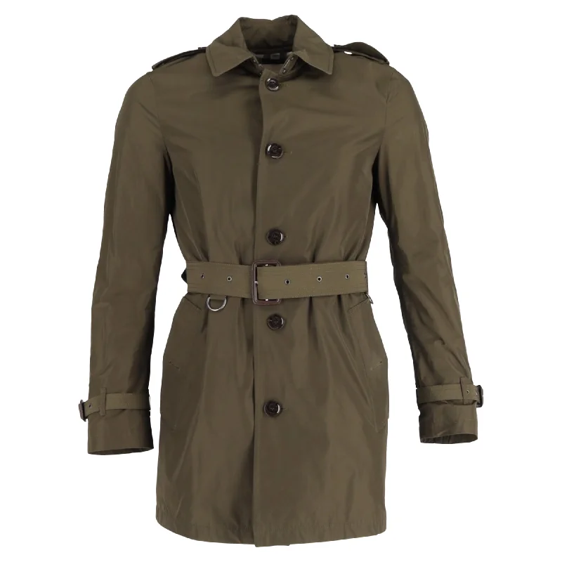 Burberry Single-Breasted  with Belt Trench Coat in Olive Polyester