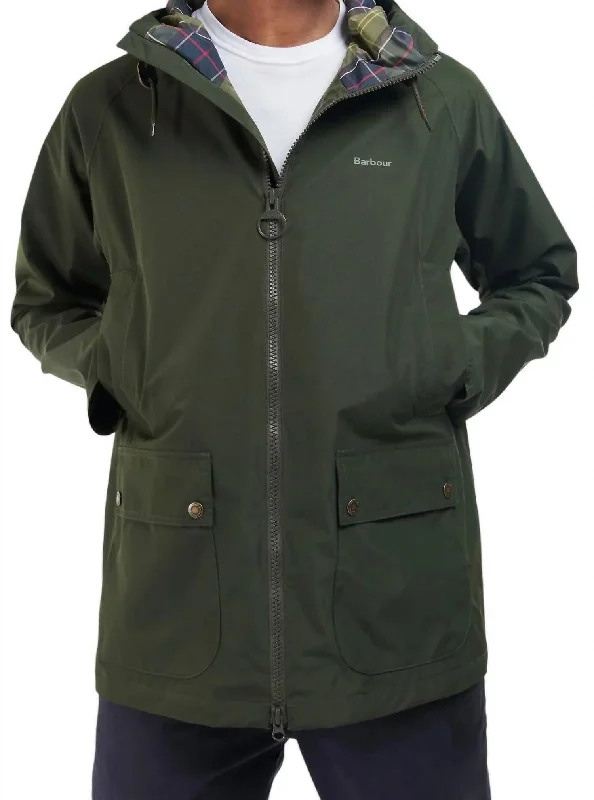 Hooded Domus Waterproof Jacket In Sage/ Dress Tartan