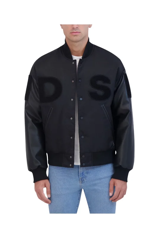 Hudson Jeans Men's Hdsn Logo Varsity Jacket With Vegan Leather Sleeves