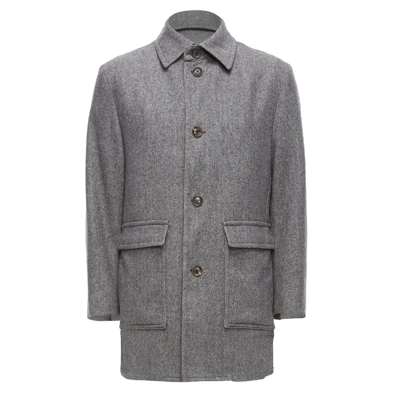 Lanvin JL Wool Blend Herringbone Dual Pocketed Overcoat