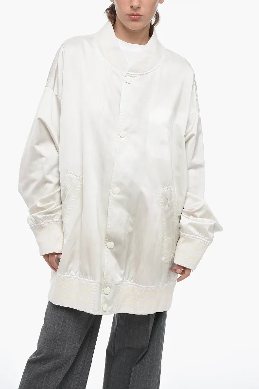 Maison Margiela MM6 Satin Oversized Bomber Jacket with Vintage Effect