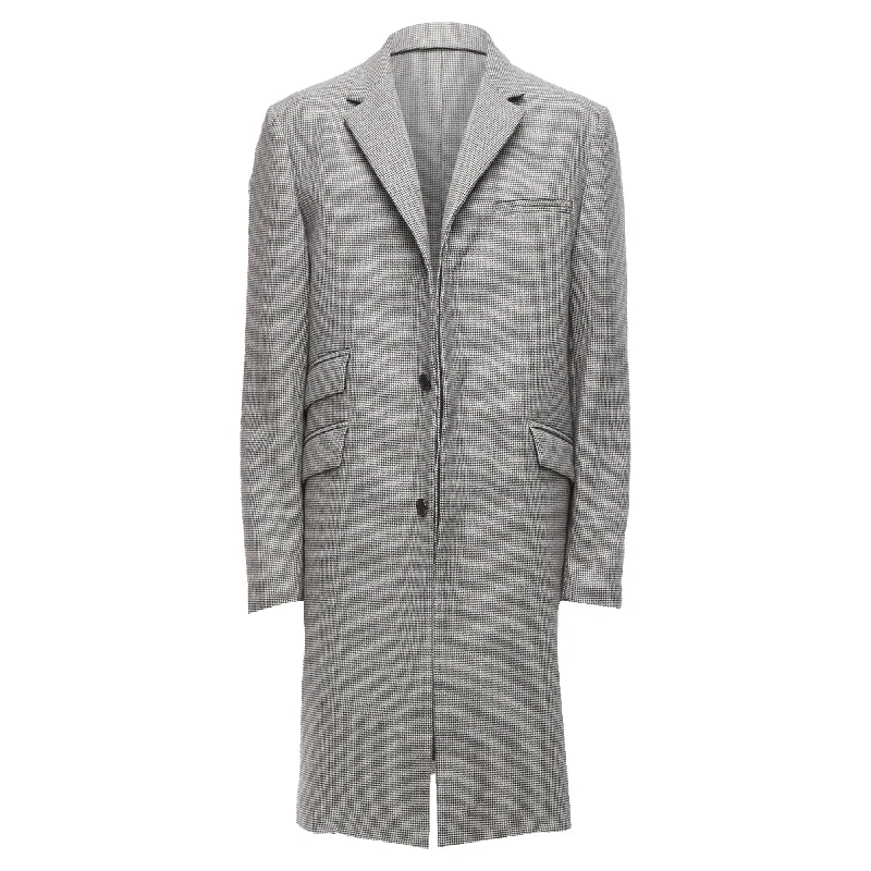 Marni Houndstooth Wool Blend Invisible Placket Longline Coat