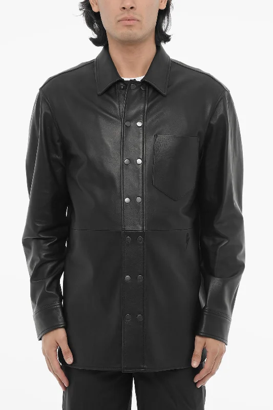 Neil Barrett Leather and Cotton Overshirt with Front Buttoning