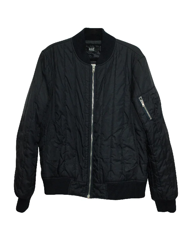 Raf Simons Quilted Bomber Jacket in Navy Blue Polyamide