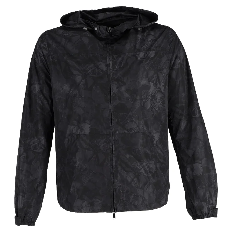 Valentino Hooded Butterfly Print Jacket in Black Polyester