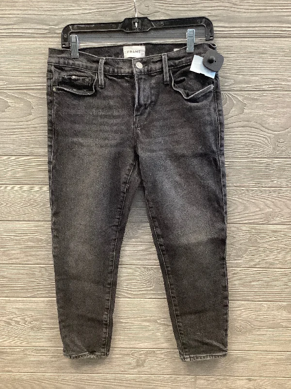 Jeans Straight By Frame In Black Denim, Size: 2