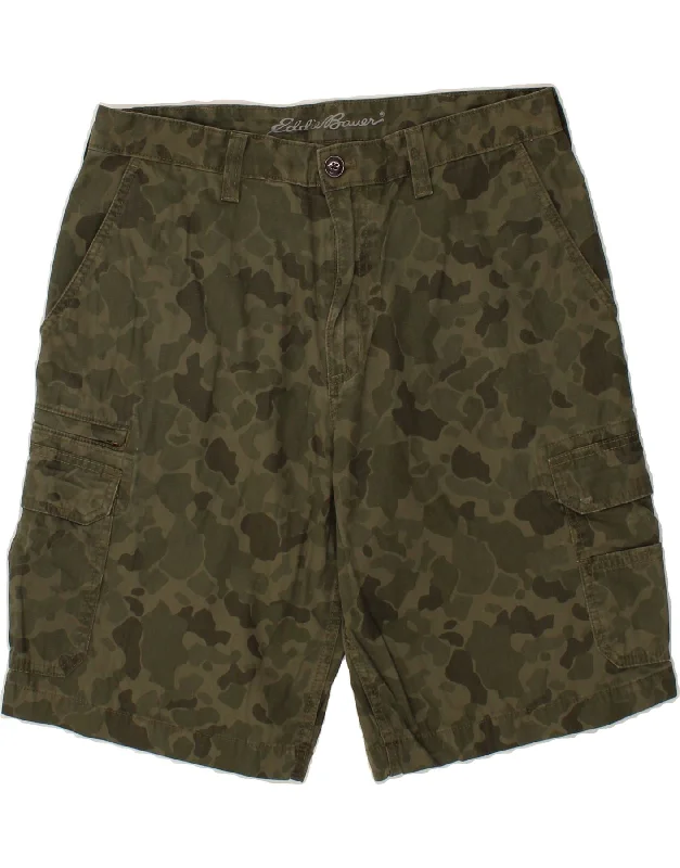 EDDIE BAUER Mens Cargo Shorts W36 Large Green Camouflage Cotton