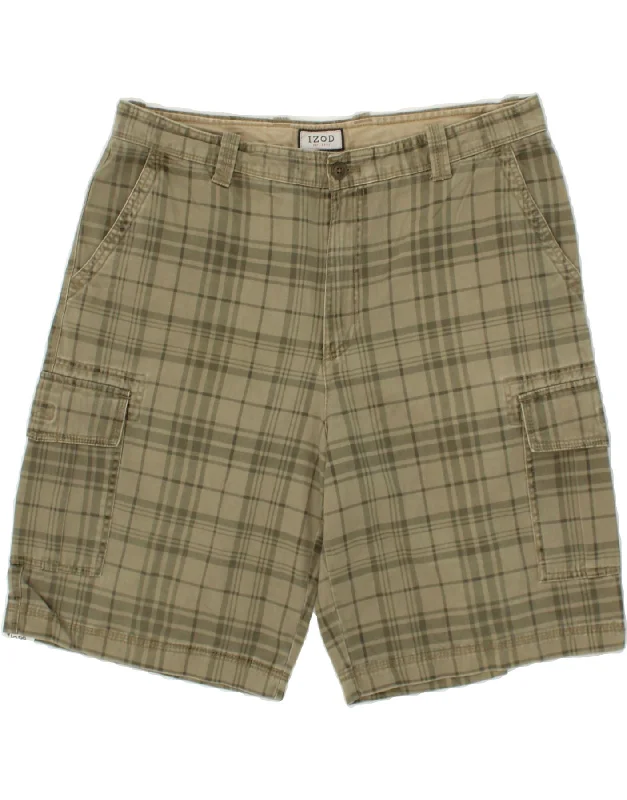 IZOD Mens Cargo Shorts W36 Large  Khaki Check Cotton