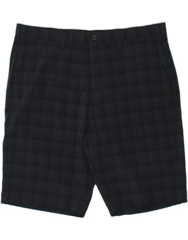 IZOD Mens Classic Chino Shorts W40 XL Navy Blue Check Polyester